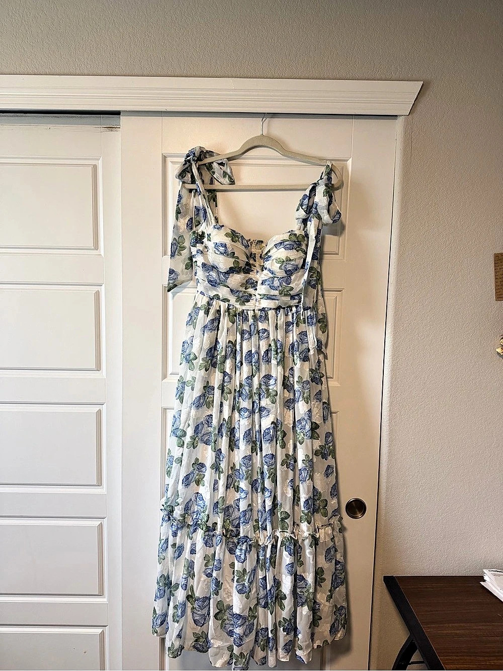 Altar'd State Floral Maxi Dress in White & Blue Like New
